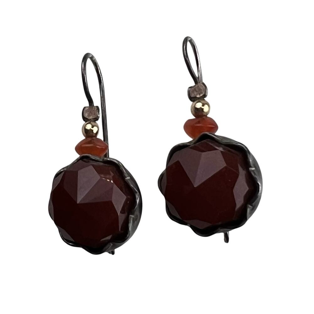 Carnelian Stone Vintage Hook Sterling Silver Pierced Earrings